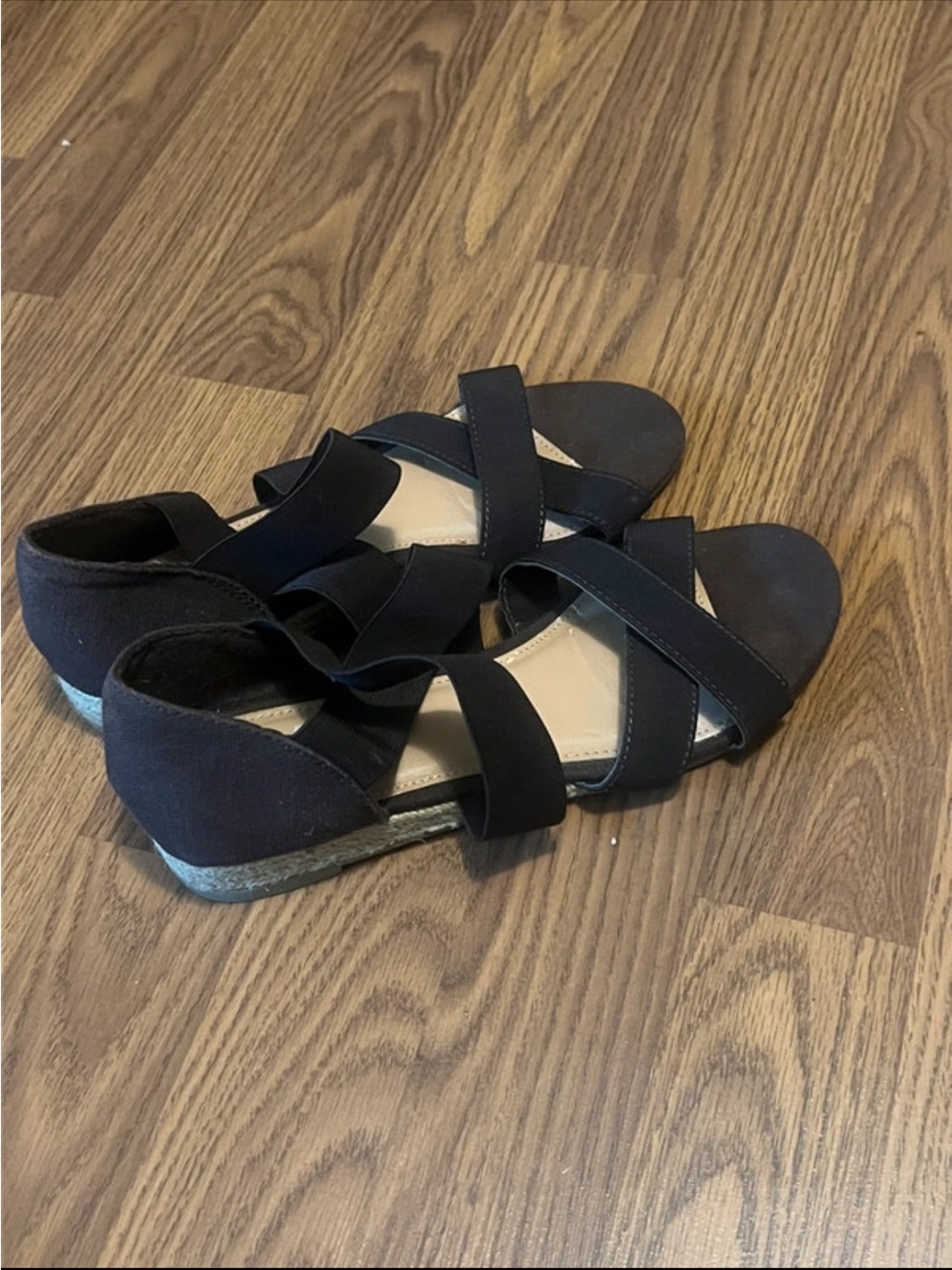 Women's Brown Strappy Wedge Sandals with Elastic Cross Straps